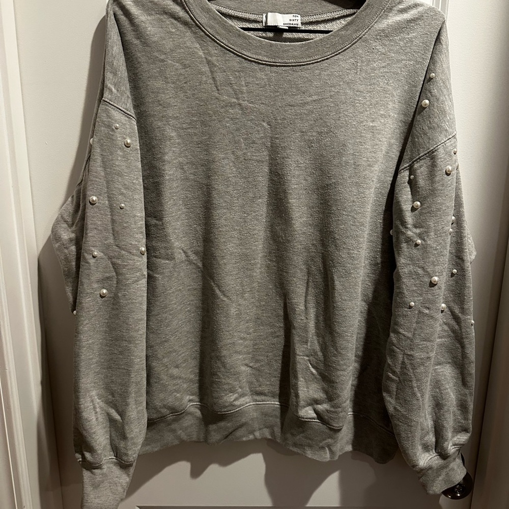 Ten Sixty Sherman Gray Pearl-Studded Sweater sz XL